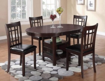 Coaster Lavon Cappuccino Finish Storage Dining Set with 1 Leaf & 4 Chairs