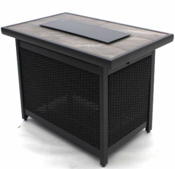 Four Seasons Fire Pit Dining Table with Slate Tile Top & PVC Wicker Sides