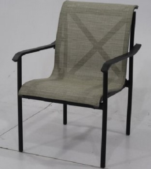 Outdoor Black Steel Framed Beige Mesh Sling Chair with Contoured Arms