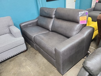 HTL Charcoal Leather 2-Piece Dual Power Reclining Sofa