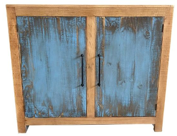Vintage Furniture Iris 2-Door Console in Naked Finish with Jes Blue Doors