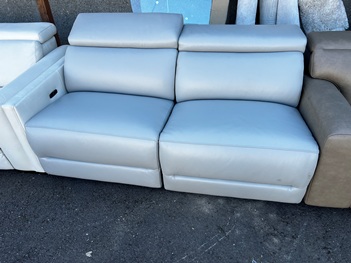 Light Grey Leather Dual Power Reclining 2-Piece Armless Loveseat