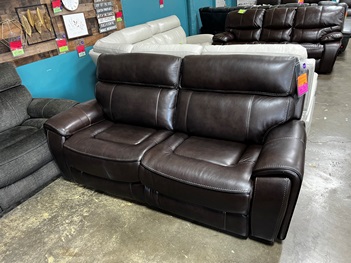 Manwah Nolan Softee Coffee Leather 2-Piece Dual Power Loveseat with Black Piping