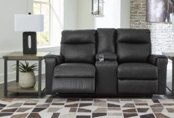Ashley Lafayette Charcoal Faux Leather Power Reclining Console Loveseat (blemished)