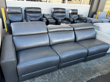 Jason Furniture Nevio Charcoal Leather Power Reclining 3-Piece One-Arm Sofa