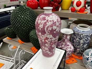 Three Hands Rose & White Large Oriental Vase with Small Top