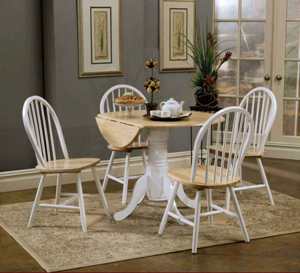 Coaster White & Natural Finish Round Drop-Leaf Dining Table