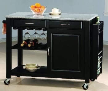 Coaster Black Kitchen Cart with Granite Top