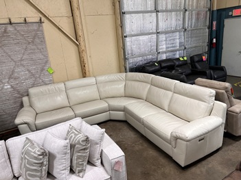 Natuzzi Julius White Italian Leather 5-Piece Power Reclining Sectional