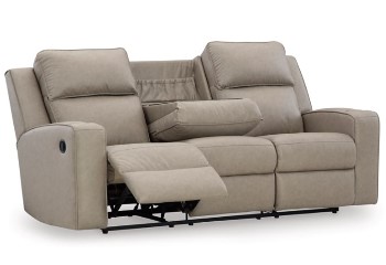 Ashley Linfield Pebble Reclining Sofa with Drop-Down Table & Cupholders