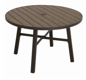 Wood-Look Slat-Top Round Outdoor Table
