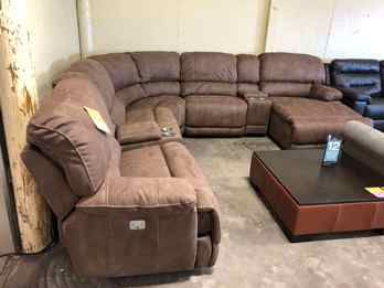 Manwah Limited Petaluma Brown Microsuede 7-Piece Dual Power Reclining Sectional with Right-Hand Chaise