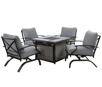 Outdoor Chat Set with 4 Motion Chairs & Fire Pit Table