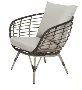 Contoured Brown PVC Wicker Outdoor Chair with Beige Cushions