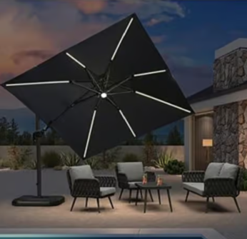 Blue 10-Foot Off-Set Outdoor Umbrella with Solar LED Lighting
