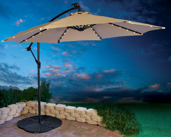 Tan 10-Foot Off-Set Outdoor Umbrella with Solar LED Lighting