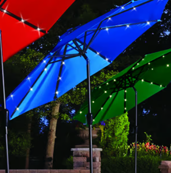 Blue 9-Foot Outdoor Umbrella with Solar LED Lighting
