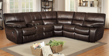 Homelegance Pecos Dark Brown Leather Gel Match 3-Piece Power Reclining Sectional with Console