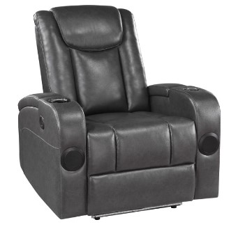 Homelegance Turbo Charcoal Faux Leather Dual Power Recliner with Speaker, Cool Cupholder, LEDs & Wireless Charging