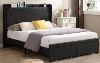 Furniture Of America Taylor Charcoal Fabric Full Storage Bed with Shelf & USB