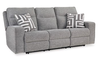 Ashley Bayshore Pewter Fabric Dual Power Reclining Sofa