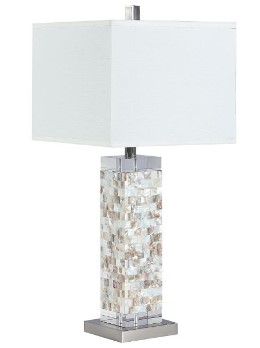 Coaster Capiz Table Lamp with Crystal Base & Squared Shade