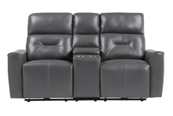 Homelegance Burwell Gray Gel Leather Power Reclining Console Loveseat with USB