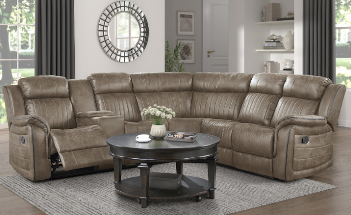 Homelegance Center Sandy Brown Microsuede Reclining 3-Piece Sectional with Console