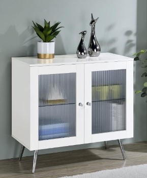 Coaster White Accent Cabinet with Textured Glass Doors
