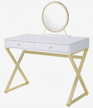 Acme Gold & White Glam Vanity Table with Mirror