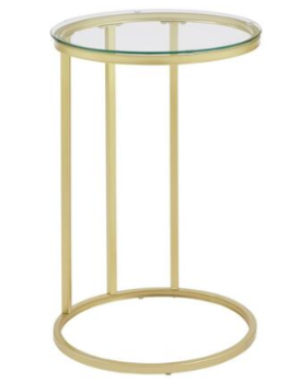Gold Round Snack Table with Glass Top