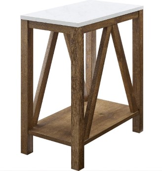 Stanley Ranger Walnut Finish Narrow A-Frame Side Table with Faux White Marble Top