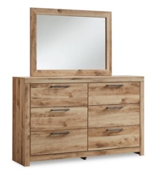 Ashley Hanna Natural Finish 6-Drawer Dresser with Mirror