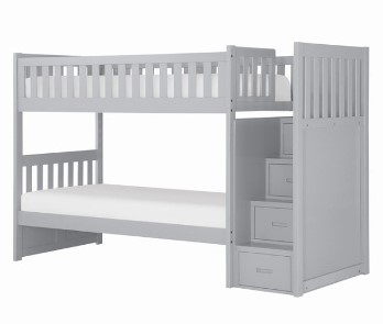 Homelegance Orion Grey Twin Over Twin Bunk Bed with Stairs