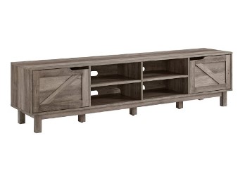 Stanley Ranger Grey Wash 70-Inch TV Stand with Barn Doors & Open Shelves