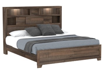 Emerald Peyton Wood-Look King Bed with Lighted Bookcase Headboard