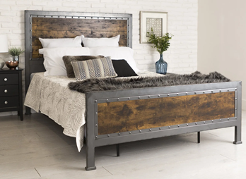 Stanley Ranger Rustic Oak & Metal Industrial Queen Size Bed