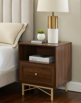 Stanley Ranger Dark Walnut 1-Drawer Nightstand with Gold Metal Base