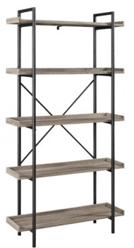 Stanley Ranger Driftwood Finish & Metal Pipe Industrial 5-Shelf Bookcase