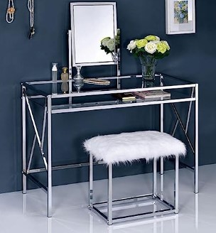 Furniture of America Lismore Chrome Vanity with Stool