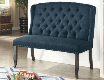 Furniture of America Blue Loveseat Bench