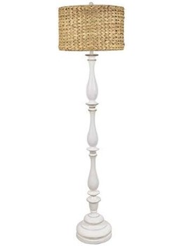 Crestview Harper White & Rattan Floor Lamp
