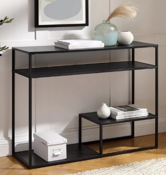 Stanley Ranger Black Metal & Wood Tiered-Shelf Console Table
