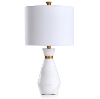 Stylecraft White Round Column Table Lamp with Brass Accents