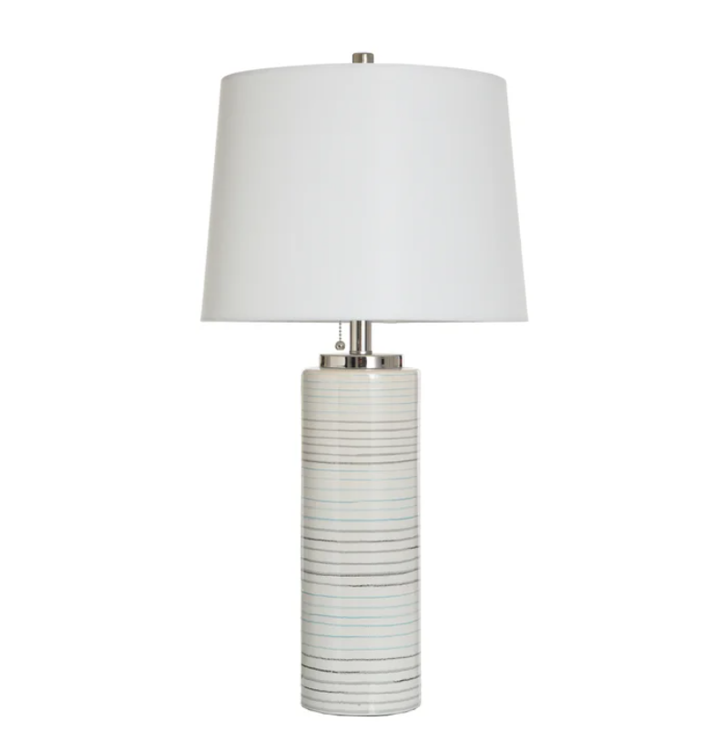 Stylecraft Ivory Pastel Striped Table Lamp with Round White Shade