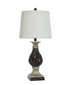Stylecraft Mahogany & Silver Table Lamp with Round White Shade