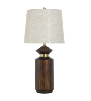 Stylecraft Mahogany Finish Table Lamp with Round Beige Shade