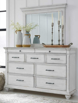 Ashley Kameron Distressed White Dresser with Mirror