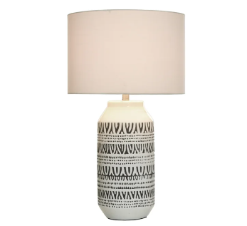 Stylecraft Patterned White Table Lamp with Round White Shade