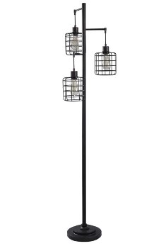 Stylecraft Madison Bronze 3-Arm Floor Lamp with Black Cage Shades